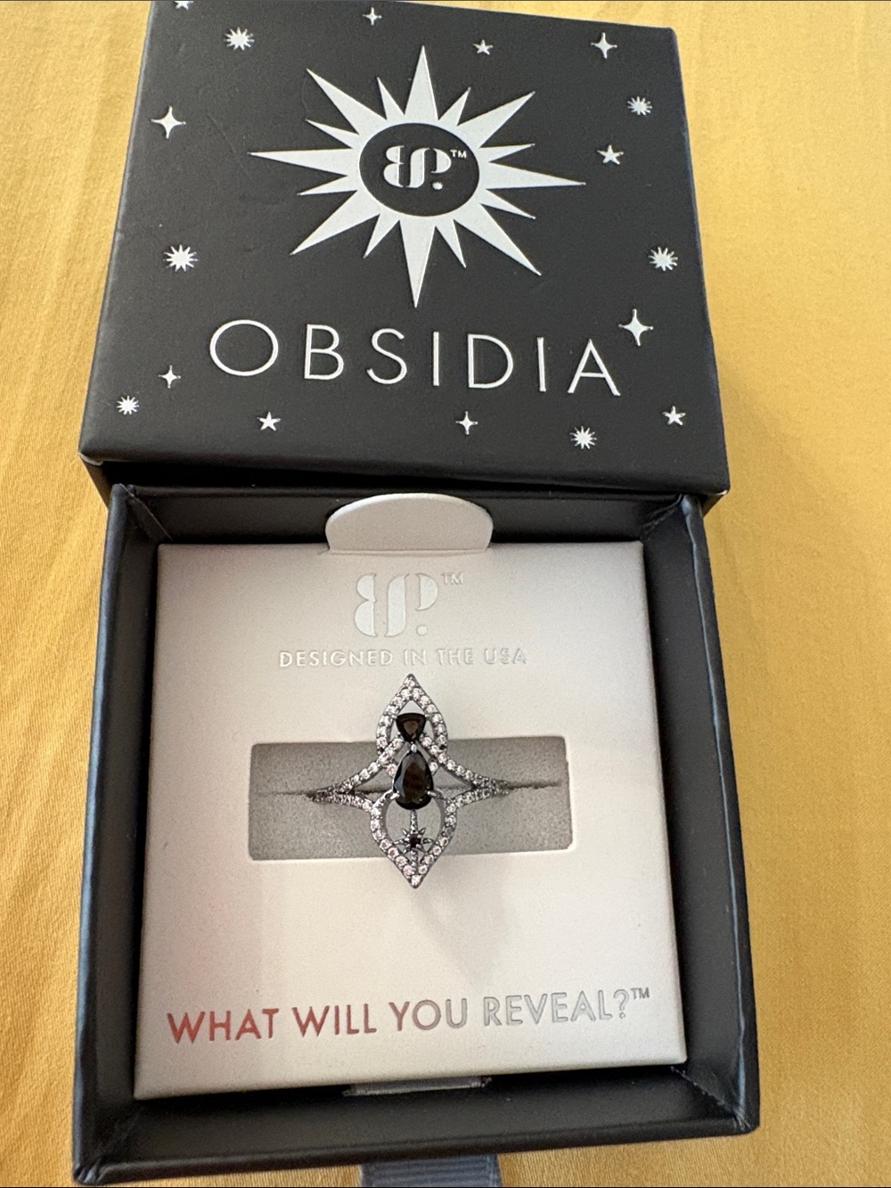 Obsidia Black Onyx Marquise Halo Ring
